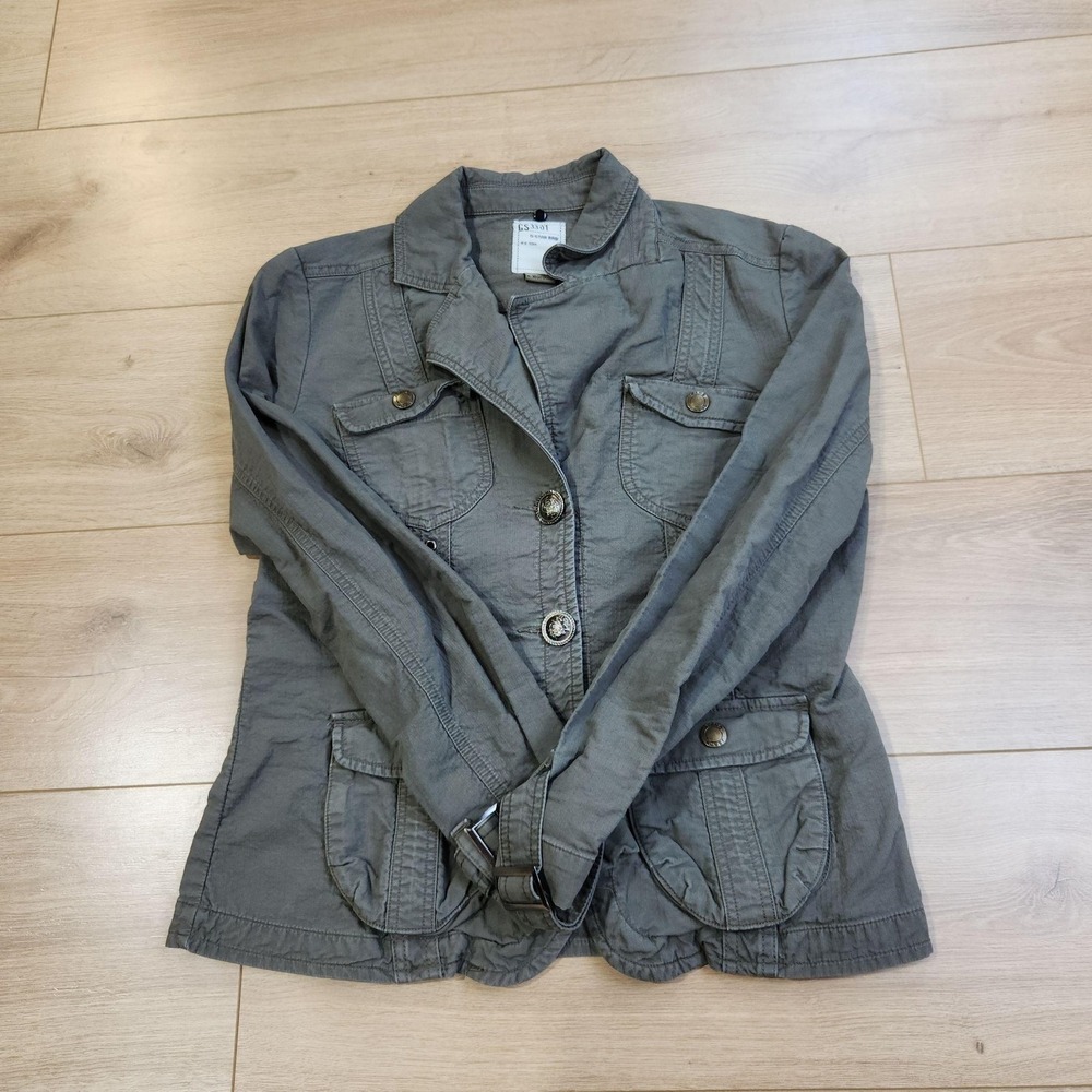 G-Star RAW Jacket Womens Large Green Cotton Military Button Pockets GS3301